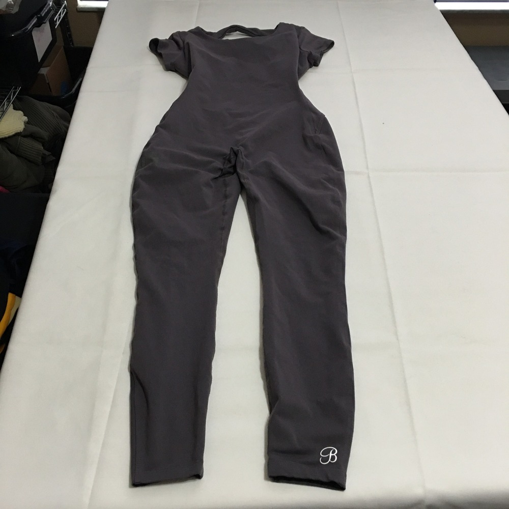 Bombshell Sportswear Jumpsuit Womens Medium Charcoal Short Sleeve Cutout Back
